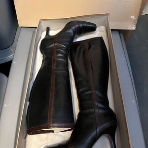 J. Crew Black and Brown Heeled Boots with Sleek Design
